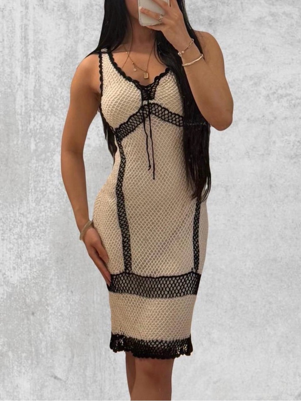 Vtg R&M Richards Cream Crochet Midi Dress